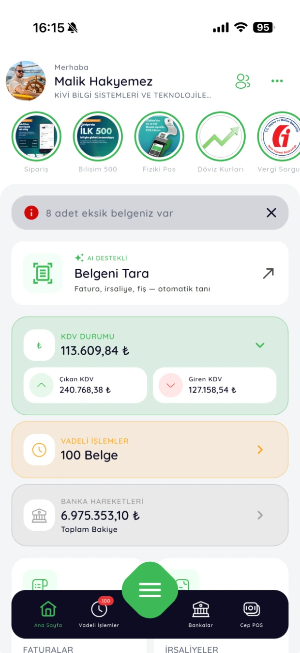 Kivi SuperApp mobil uygulama ana ekranı